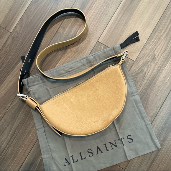 All Saints Handbags - AllSaints Half Moon Leather Crossbody Bag - Palisade Tan